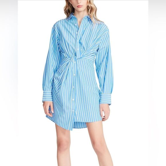 Steve Madden Nadia NWOT Blue Striped Button-Up Shirt Dress - Picture 1 of 11
